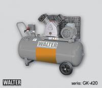 Abvirzienu darbības (virzuļu) kompresori Virzuļu kompresors ar ražību 420 l/min., virzuļu skaits: 2; resīvers: 100 l; elektromotors 2.2 kW/380 V