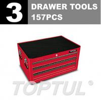 Instrumentu kaste ar aprīkojumu STANDART instrumentu kaste ar 157 instrumentiem, 3 atvilknes (sarkana)