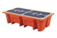 Eļļas mucu platformas Paliknis 2x 205 l mucām, ietilpība: 240 l, izmēri: 1410x760x420 mm, oranžs.