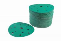 Polishing disc P150 smilšpapīra disks, velkro pamatne, diametrs 150 mm, 15 caurumi, krāsa: zaļa, 100 gab.