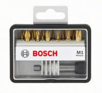 Skrūvgriežu galu kompl. Bosch 12+1-częściowy zestaw końcówek wkręcających Robust Line M Max Grip. Końcówki wkręcające, dł. 25 mm, ISO 1173 C6.3, z szybkowymiennym uchw. uniwersalnym (PH PZ TORX)