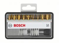 Skrūvgriežu galu kompl. Bosch 18+1-częściowy zestaw końcówek wkręcających Robust Line L Max Grip. Końcówki wkręcające, dł. 25 mm, ISO 1173 C6.3, z szybkowymiennym uchw. uniwersalnym (PH PZ TX LS)