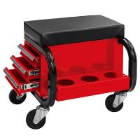 Servisa krēsli Castor seat, black/red, lifting capacity: 136 kg, height: 36,7cm, width: 40cm, number of equipped drawers: 3, number of containers for tools: 2, wheels
