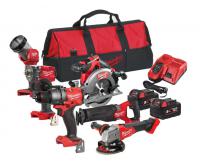 Elektroinstrumentu komplekts Power tools kit 6 pcs (SET:9 pcs), battery-powered: Air impact wrench; Angle grinder; Blade saw; Plate saw; Workshop lamp, battery included:, charger included:, number of batteries: 2 pcs